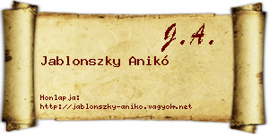 Jablonszky Anikó névjegykártya